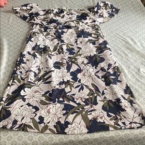 Banana Republic Floral Off-Shoulder Dress - Navy and White